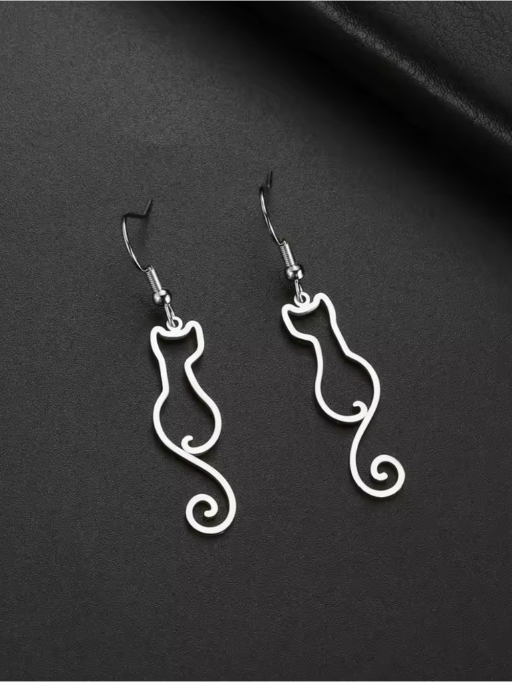 Cat Silhouette Drop Earrings for Cat Lovers - Silver